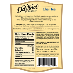 DaVinci Sugar Free Chai Tea Concentrate