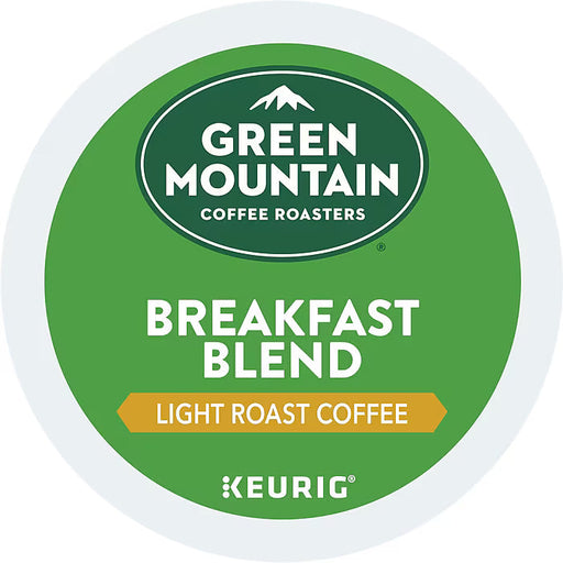 Green Mountain Breakfast Blend K-Cups by Green Mountain Coffee Roasters, 96-count box, with coffee pods in green packaging.