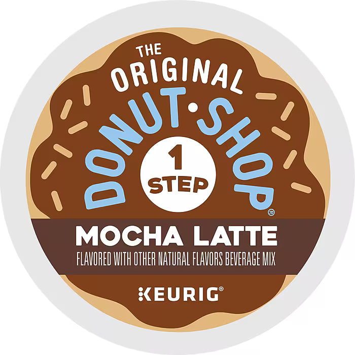 image 80 The Original Donut Shop Mocha Latte K-Cups for Keurig, stacked box showing individual coffee pods with mocha and latte branding.